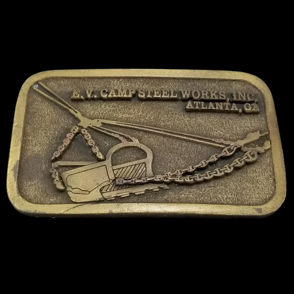 Vintage Belt Buckle E.V. Camp Steel Works Atlanta GA USA Made by Hit Line‎